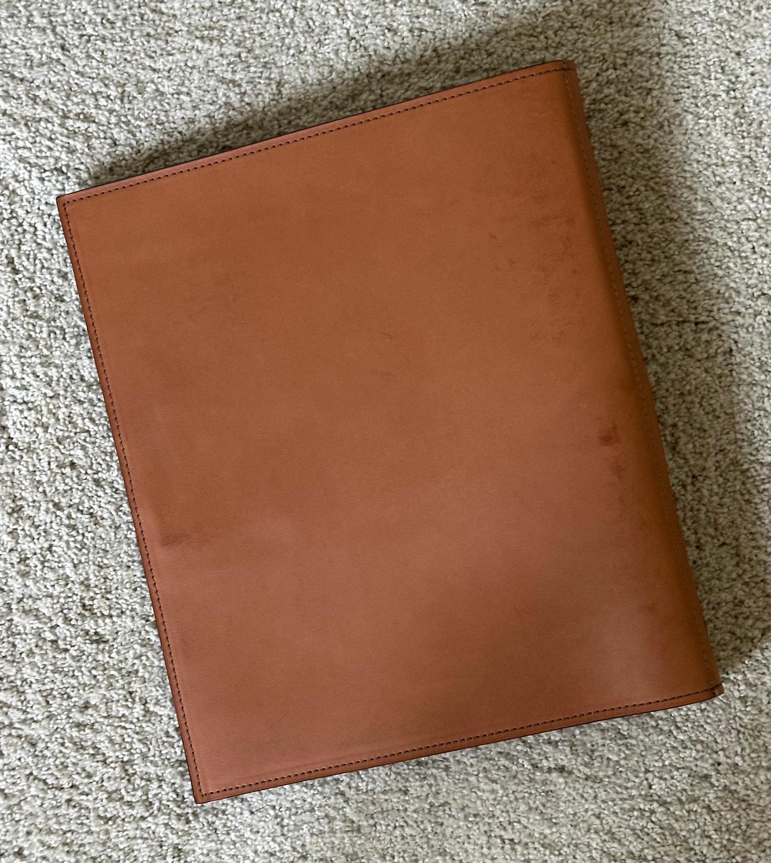 American Vintage Tan Leather Three Ring Binder by Hartmann For Sale