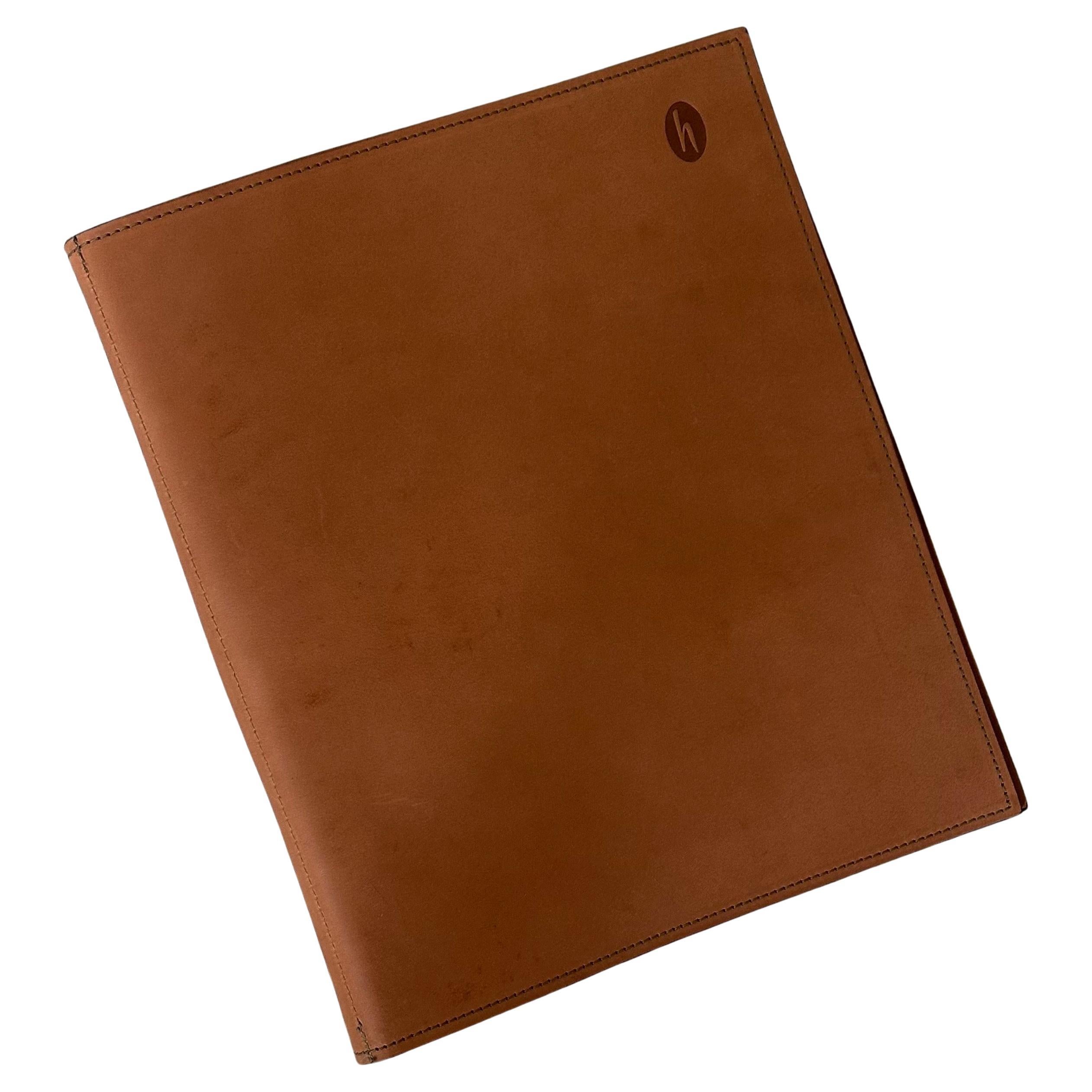 Vintage Tan Leather Three Ring Binder by Hartmann For Sale