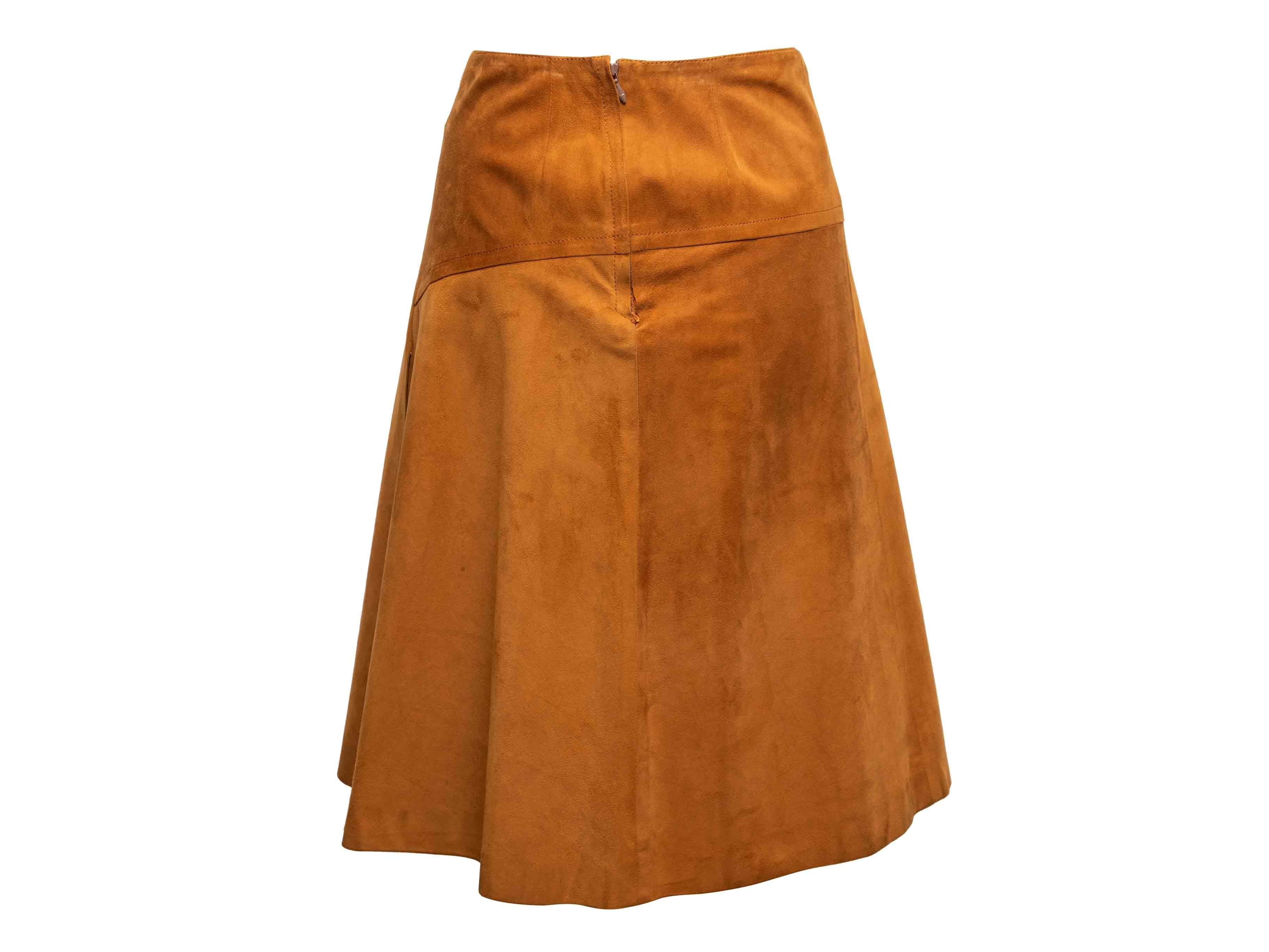 Marrone Gonna Loewe vintage con linea ad A in pelle scamosciata taglia EU 44 in vendita