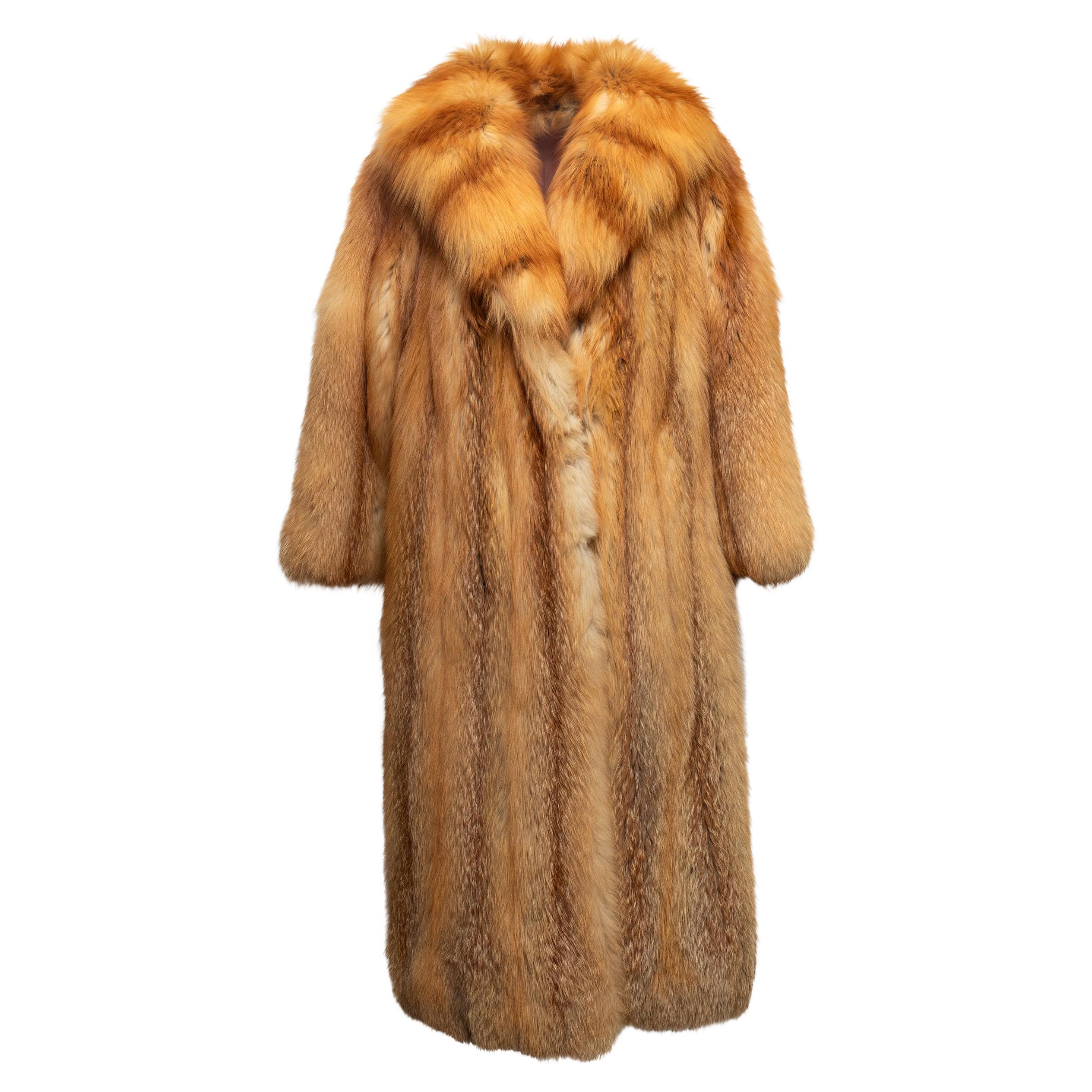 Vintage Tan Long Fox Fur Coat taglia US S in vendita
