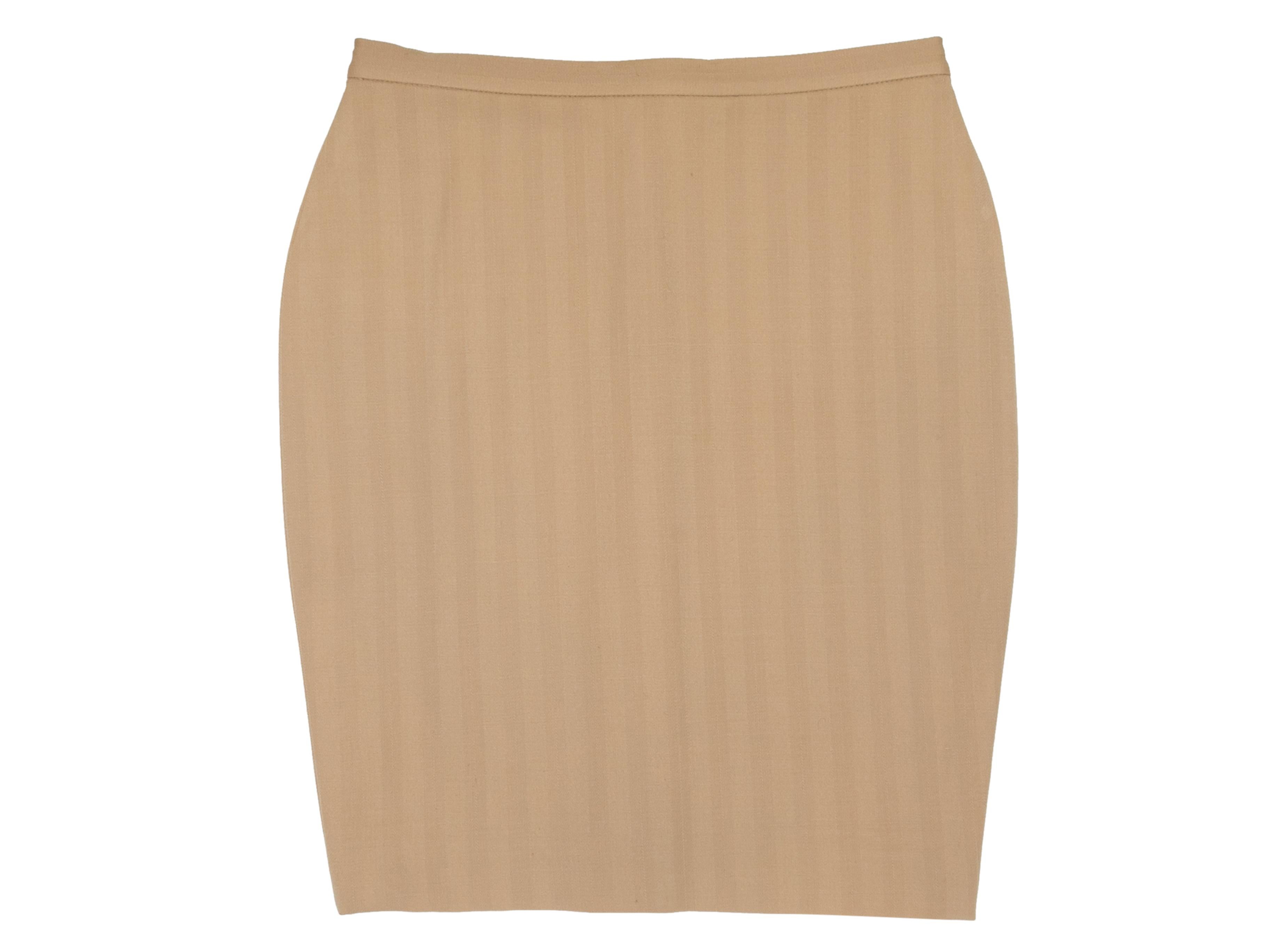 Vintage Tan Omo Norma Kamali Pencil Skirt Size US 6 In Good Condition For Sale In New York, NY