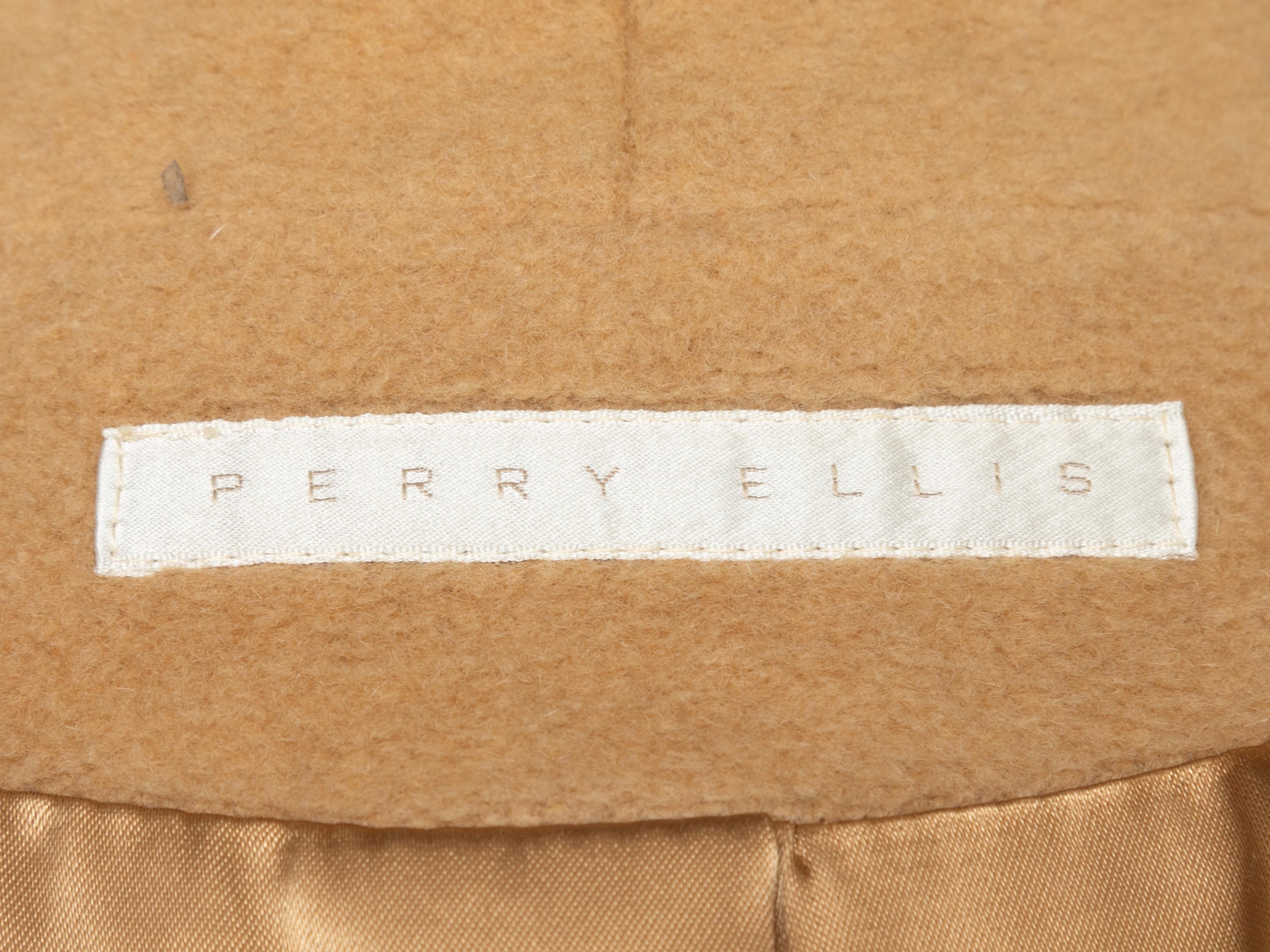 Vintage Tan Perry Ellis Long Wool Coat Size US 8 For Sale 1