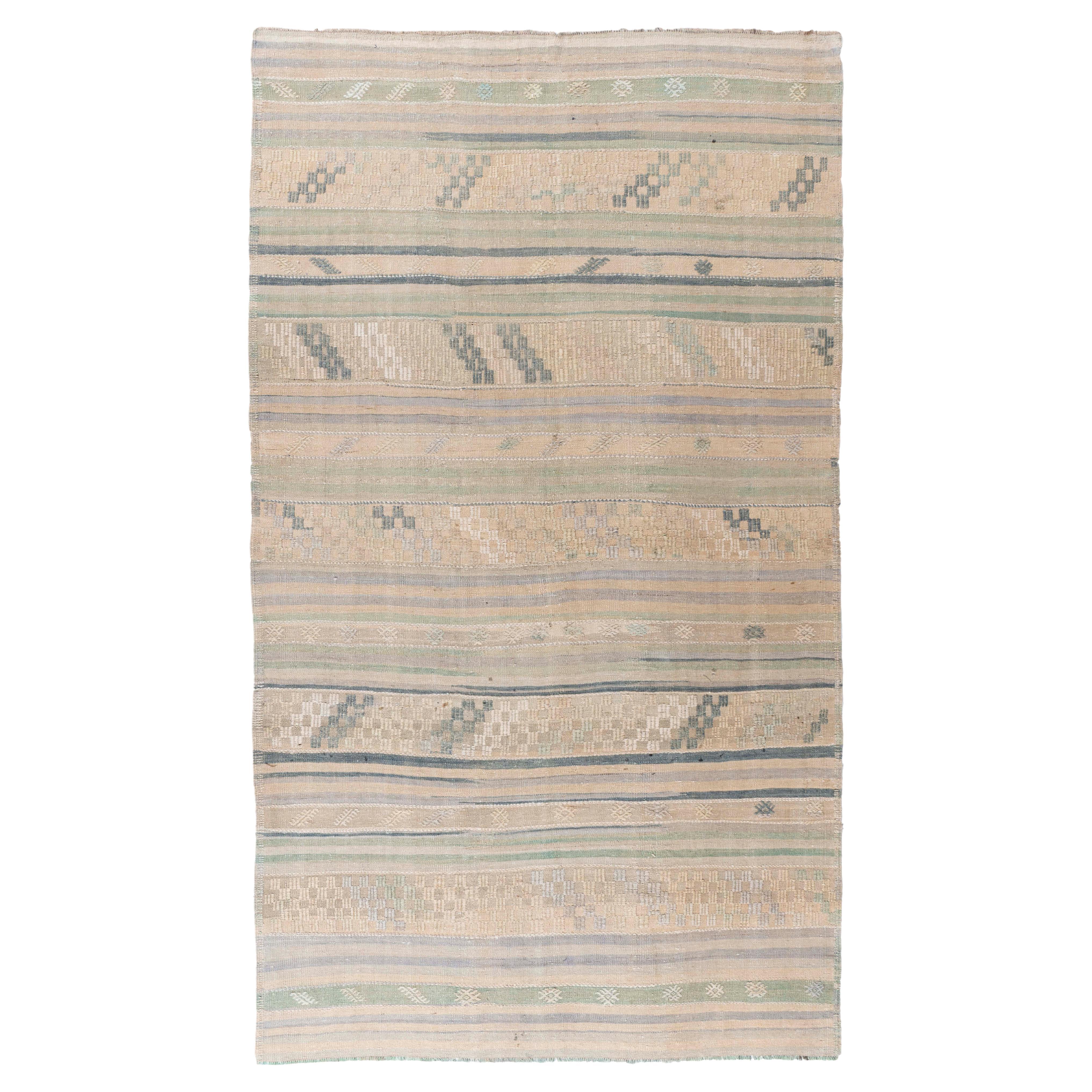 Vintage Circa 1940 Tan Turkish Kilim Flatweave Rug