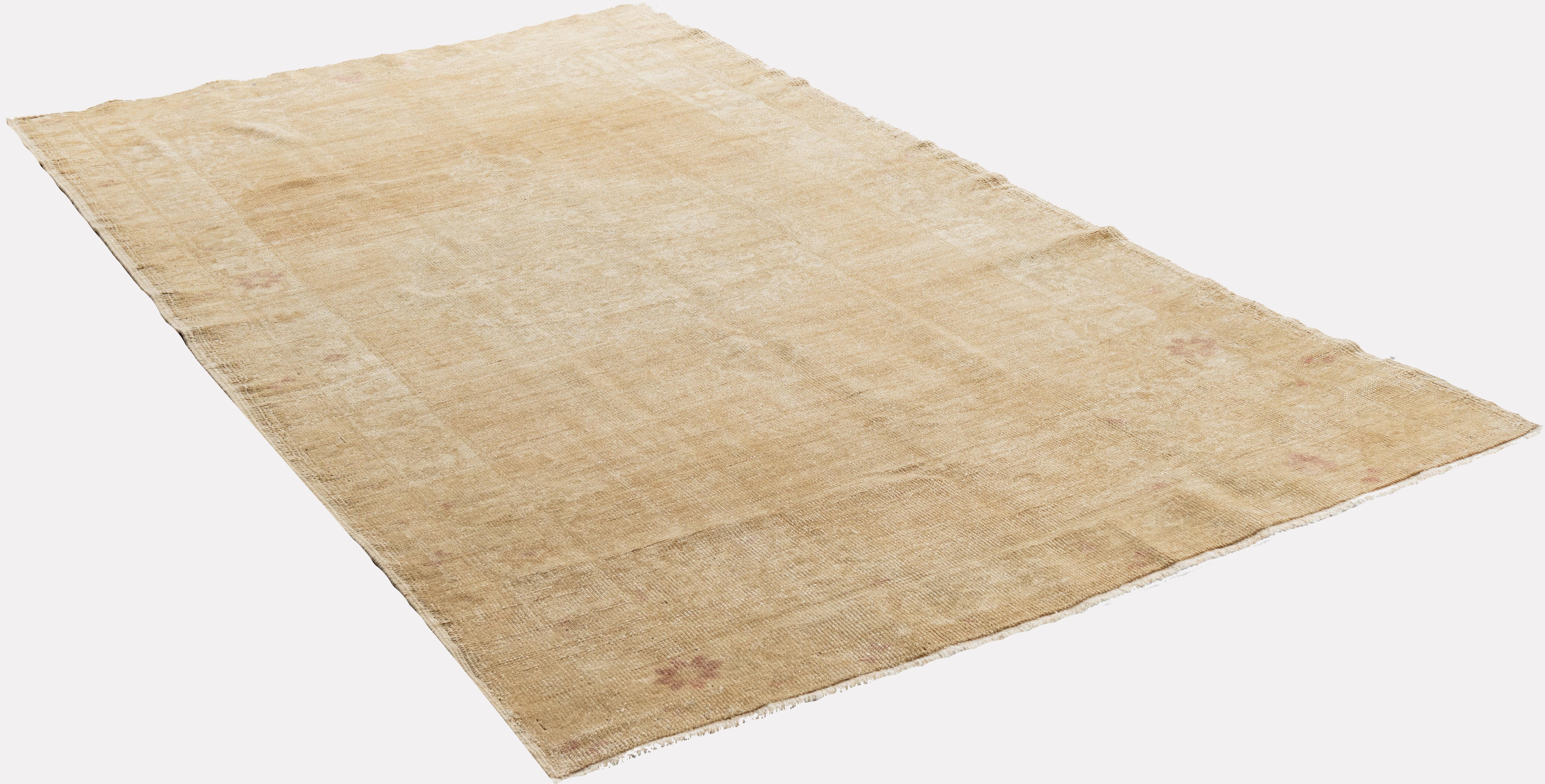 Tan Türkischer Oushak-Teppich im Vintage-Stil 4'8 x 8'9 im Angebot 7