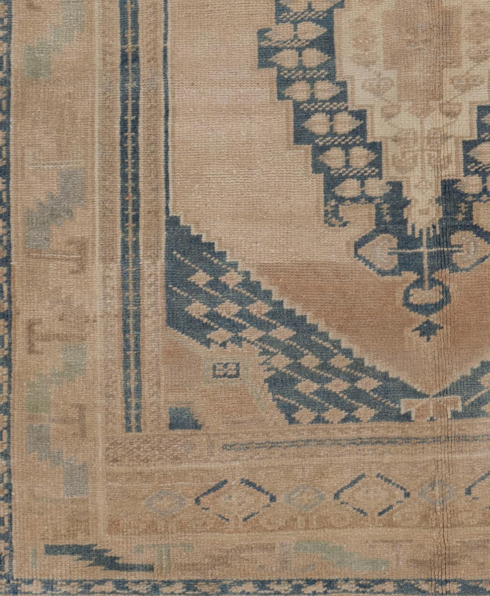 Vintage Tan Türkisch Oushak Wolle Hand geknüpft Bereich Teppich im Angebot 1