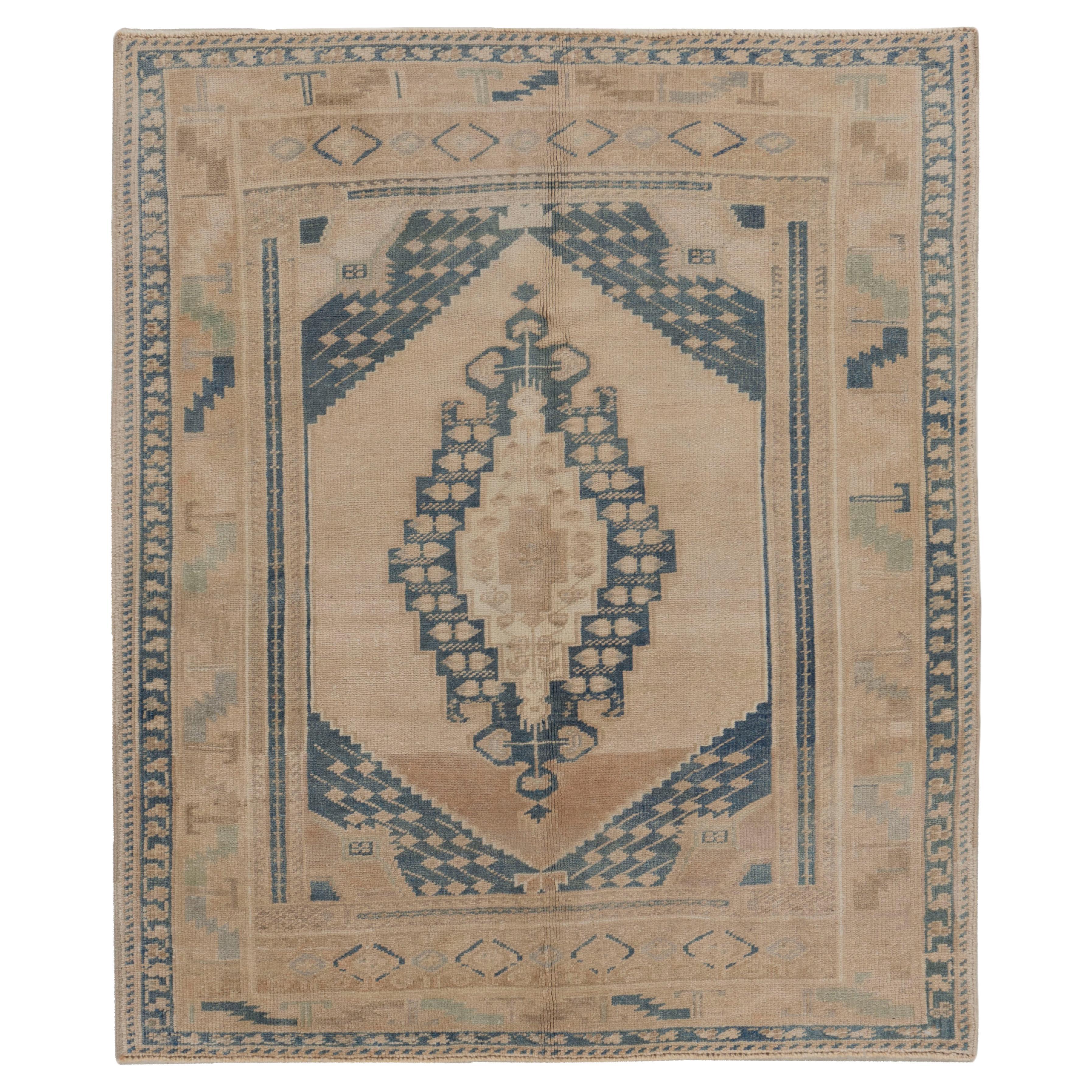 Vintage Tan Turkish Oushak Wool Hand Knotted Area Rug