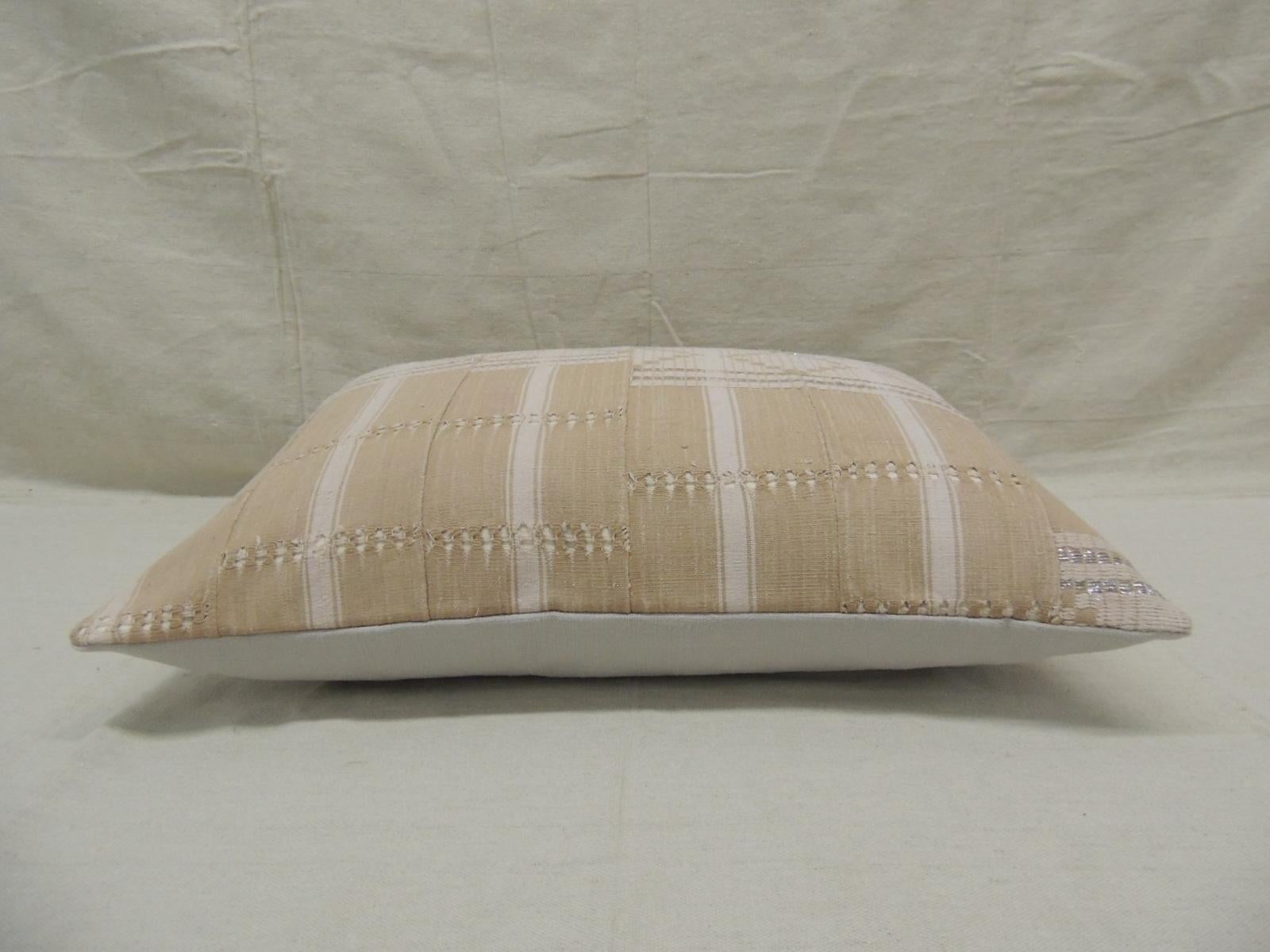 Ghanaian Vintage Tan & White Woven Ewe Stripweaves African Bolster Decorative Pillow