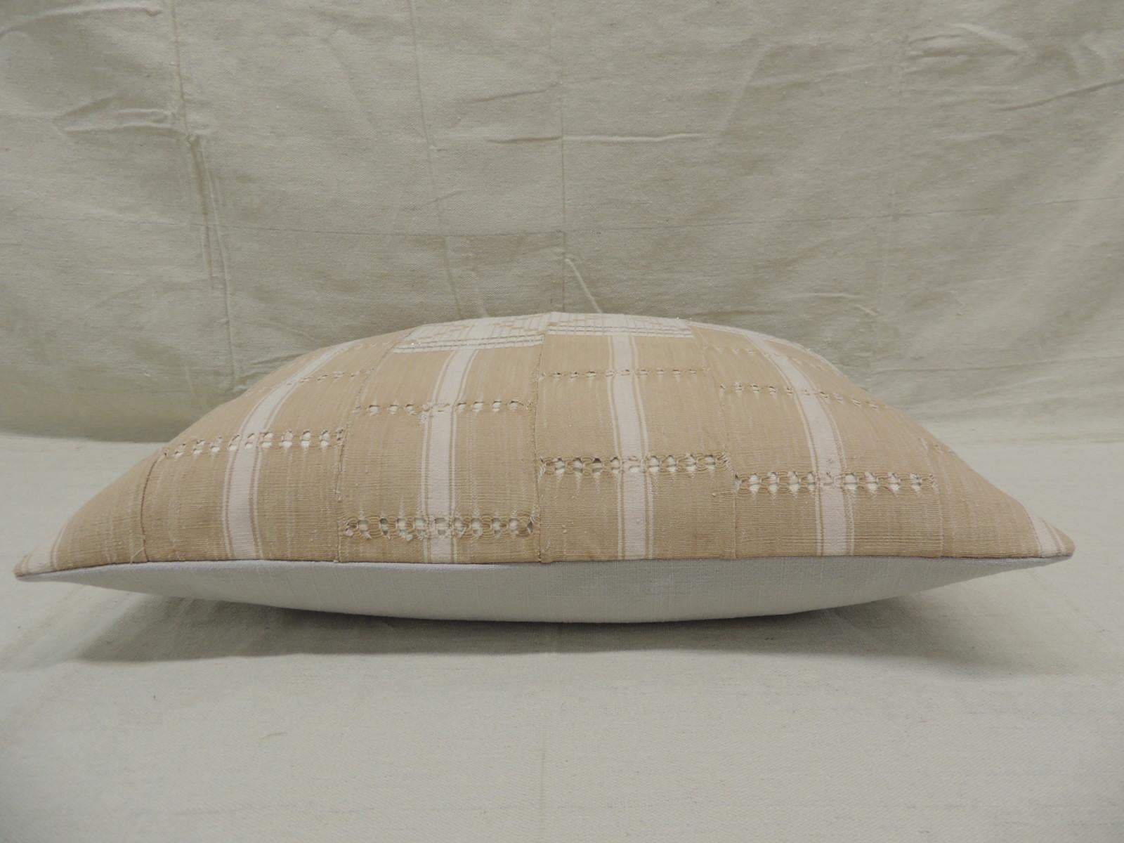 Hand-Crafted Vintage Tan and White Woven Ewe Stripweaves African Bolster Decorative Pillow