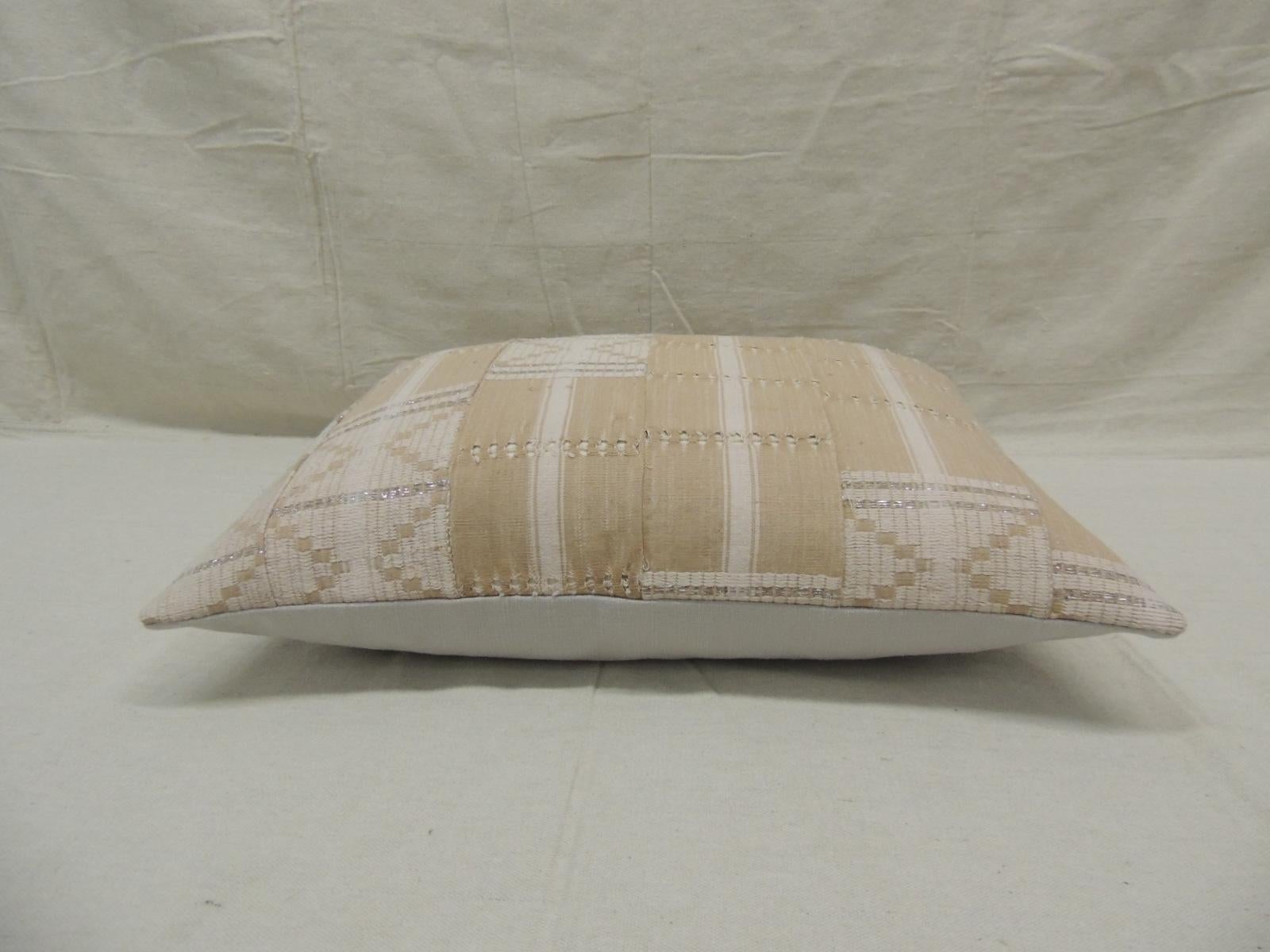 Cotton Vintage Tan and White Woven Ewe Stripweaves African Bolster Decorative Pillow