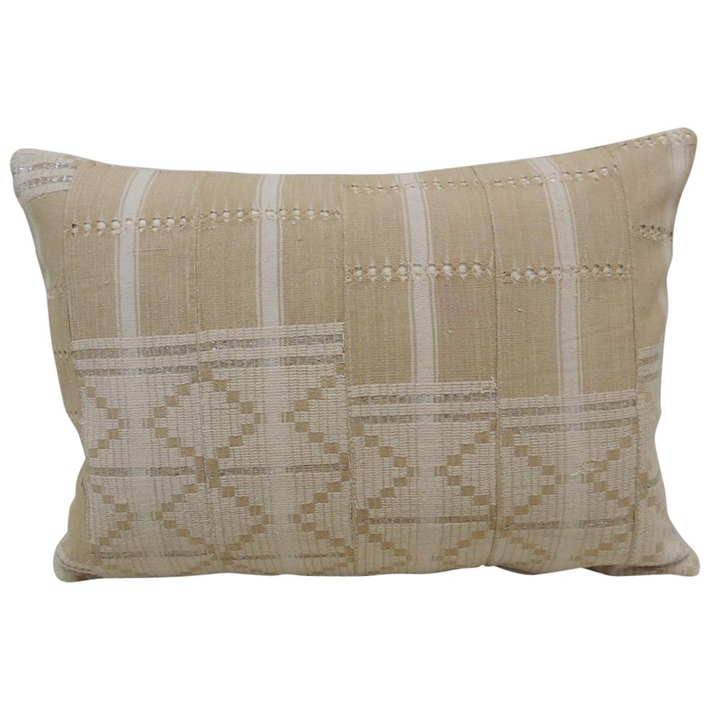 Vintage Tan & White Woven Ewe Stripweaves African Bolster Decorative Pillow