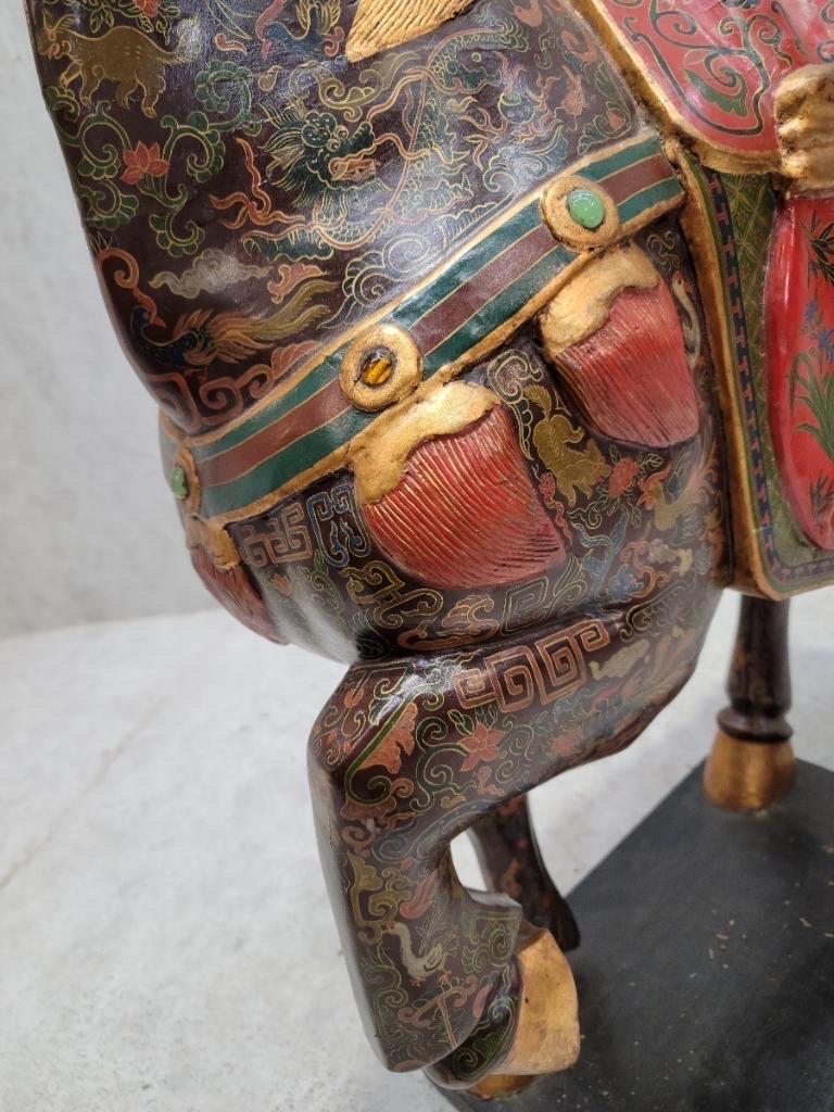 Unknown Vintage Tang Dynasty Style Carved and Hand Painted War Horse Floor Statues Sculp For Sale