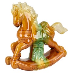 Vintage Tang Dynasty Style Rocking Horse Drip Glaze Figurine