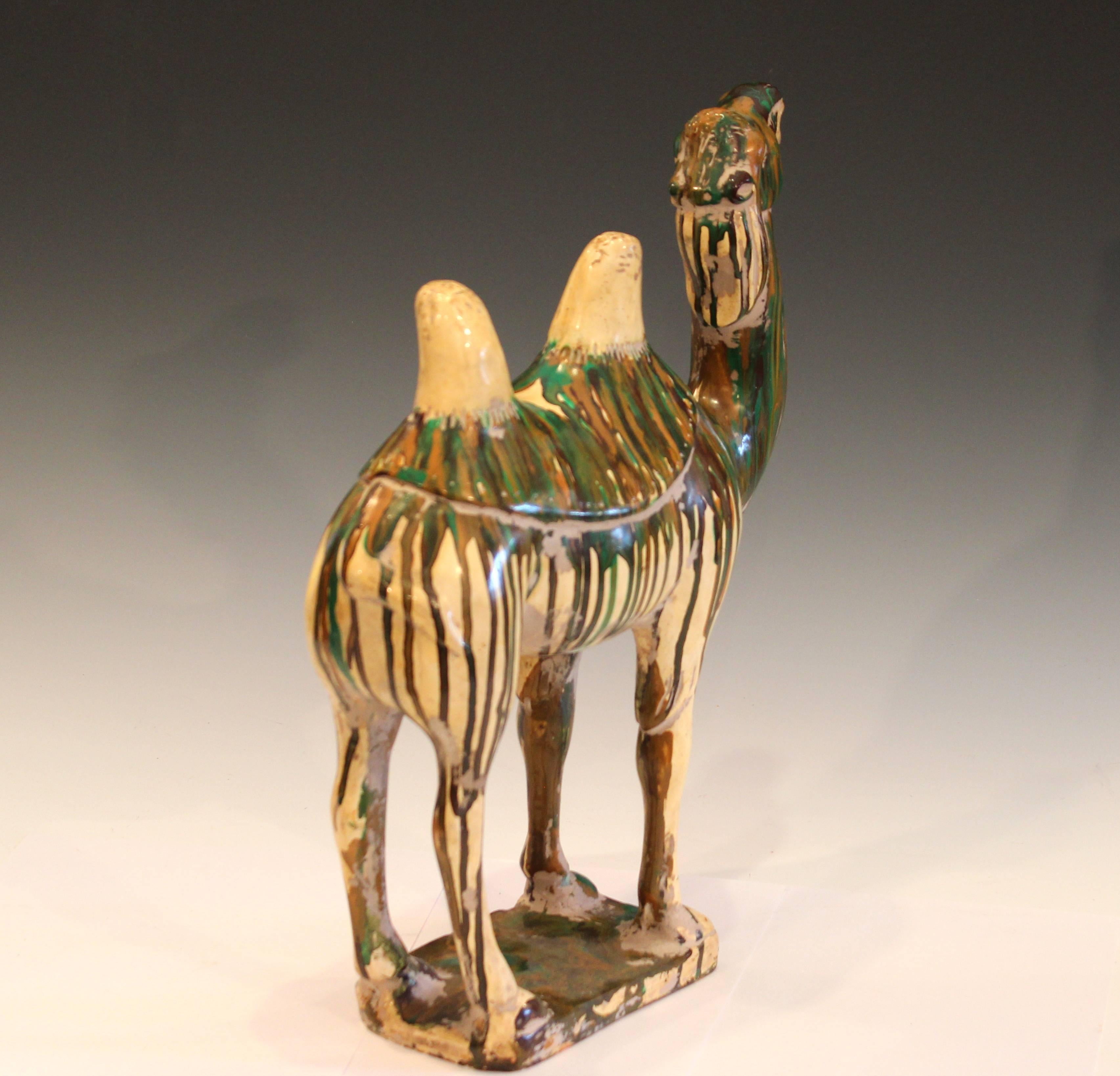 Molded Vintage Tang Style Folk Art Pottery Two Hump Camel Figure Sculpture, 1960s For Sale