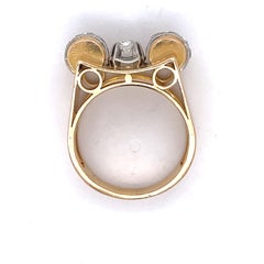 Bague Tank vintage en or jaune 18 carats, détails en platine et diamants européens anciens