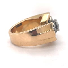 Vintage Tank ring, Geometric ring, Old European cut diamond, 18K Yellow gold