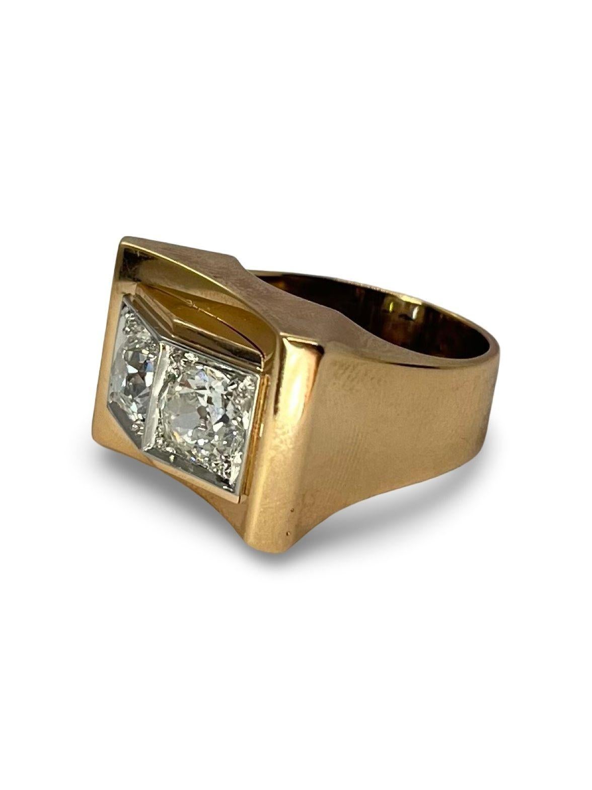 Art Deco Vintage Tank Ring in Rose Gold with 1.80 ct Diamonds For Sale