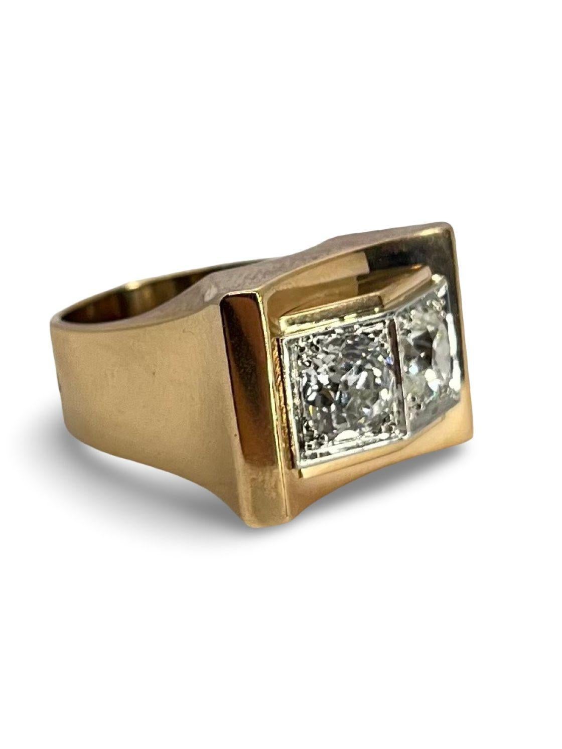 Vintage Tank Ring in Rose Gold with 1.80 ct Diamonds In Excellent Condition For Sale In PARIS, FR