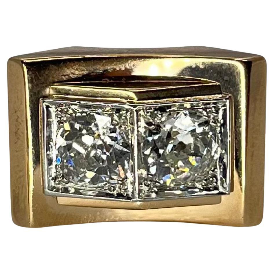 Vintage Tank Ring in Rose Gold with 1.80 ct Diamonds For Sale
