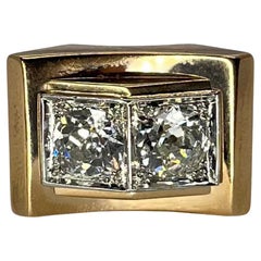 Vintage Tank Ring in Rose Gold with 1.80 ct Diamonds