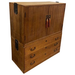 Vintage Tansu Cabinet With Cabinet on Top and Bottom 3 Drawers.