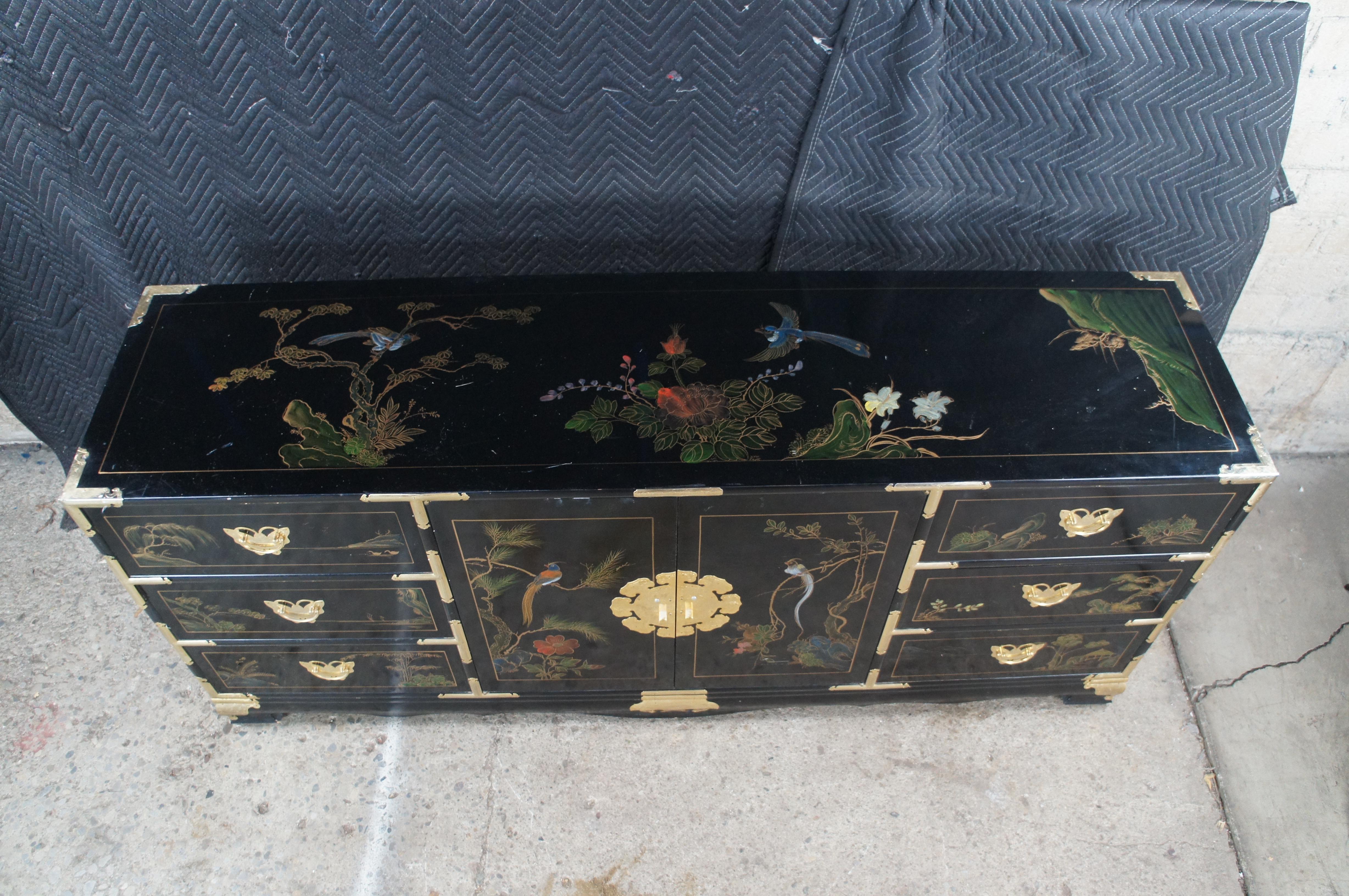 Vintage Tansu Style Chinoiserie Lowboy Credenza Buffet Dresser Sideboard Cabinet siglo XX en venta