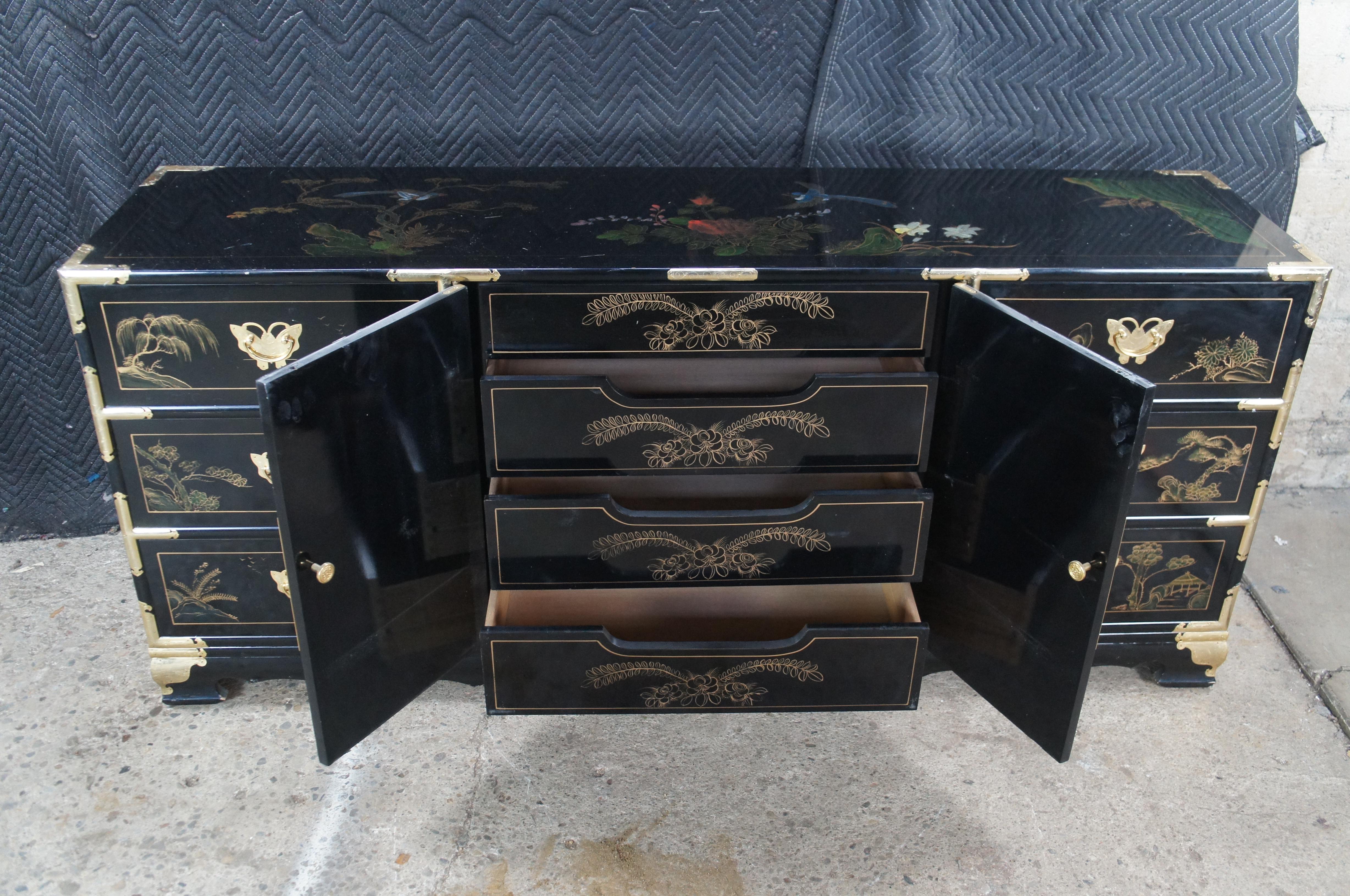 Vintage Tansu Style Chinoiserie Lowboy Credenza Buffet Dresser Sideboard Cabinet en venta 1