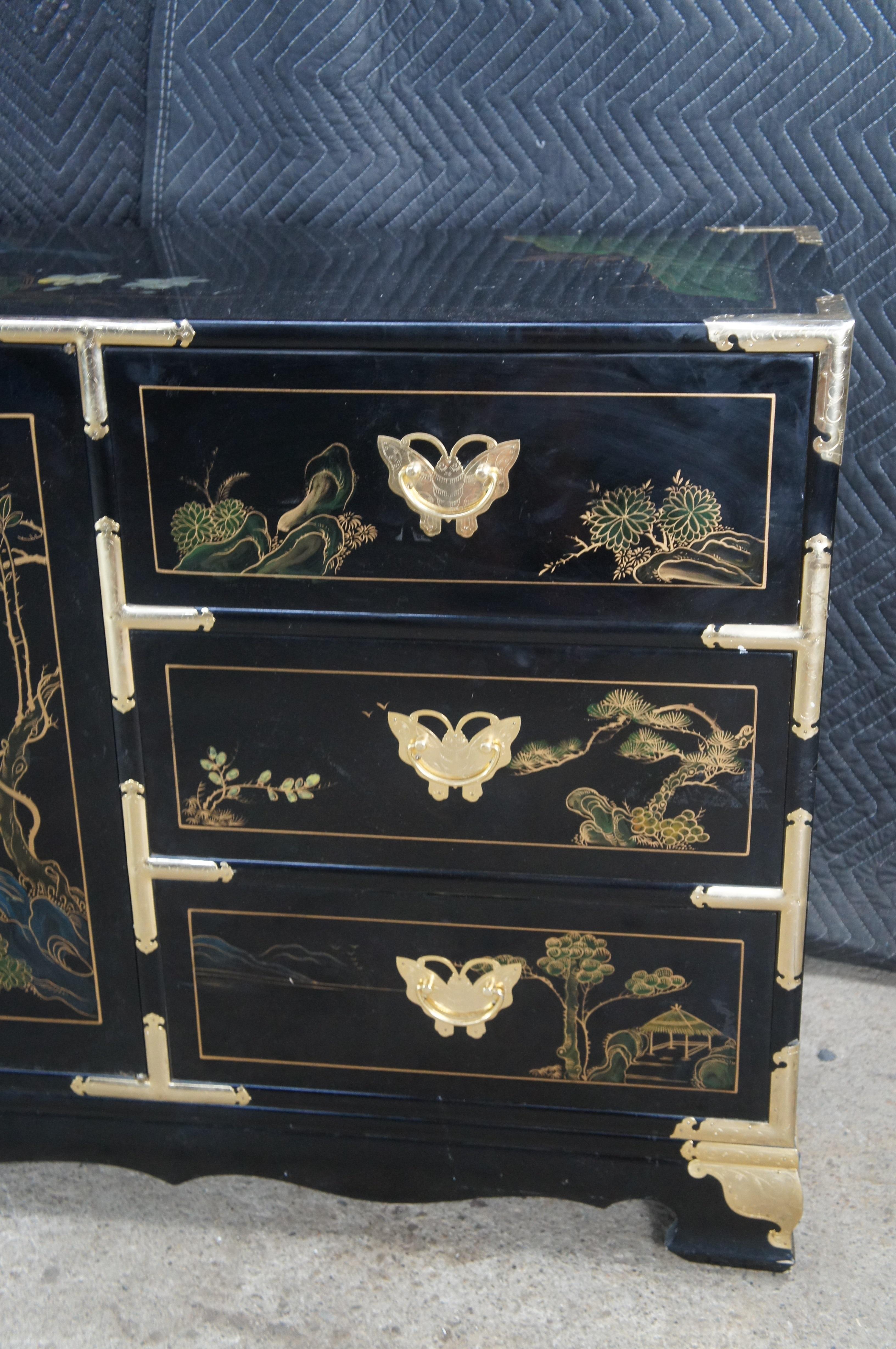 Vintage Tansu Style Chinoiserie Lowboy Credenza Buffet Dresser Sideboard Cabinet en venta 4