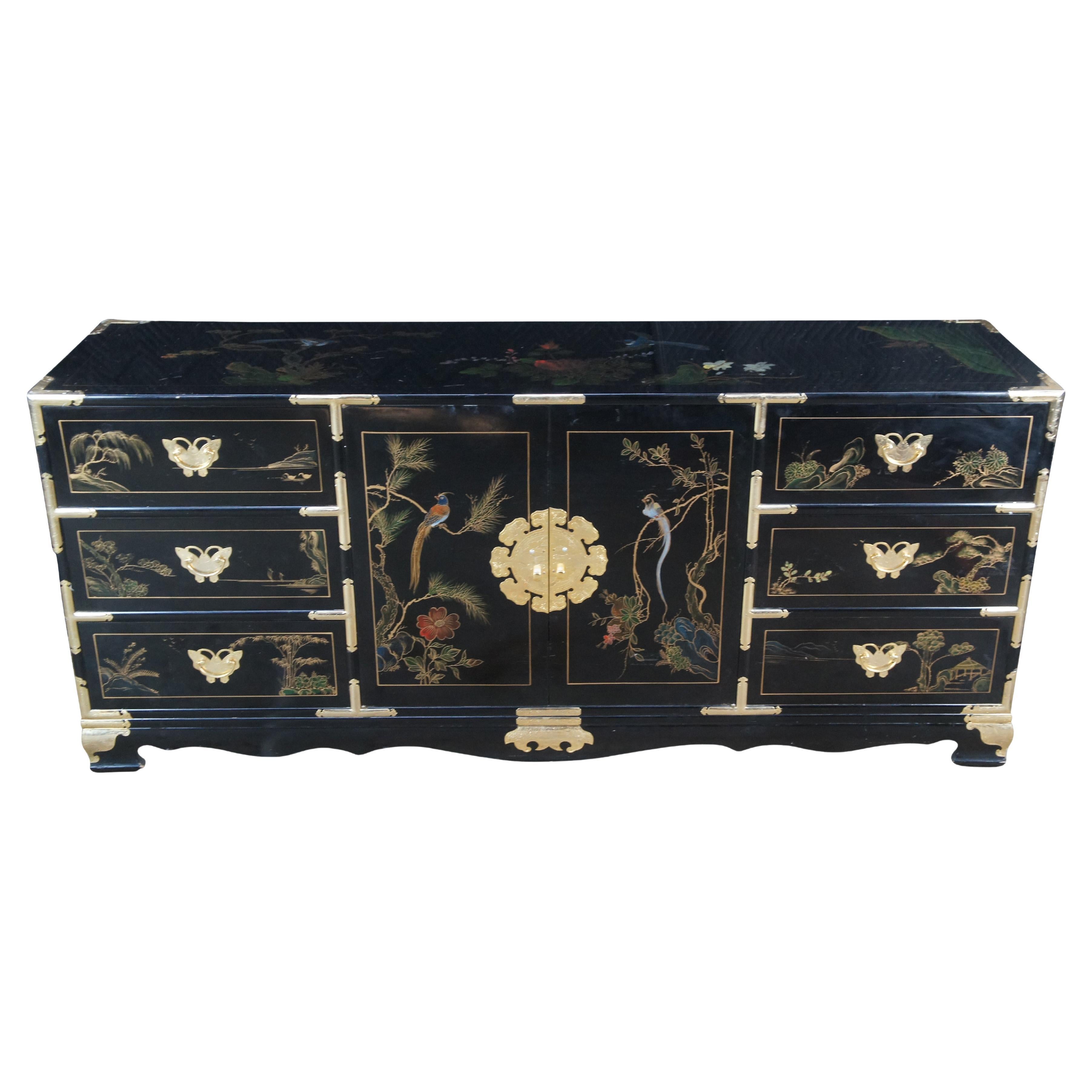 Vintage Tansu Style Chinoiserie Lowboy Credenza Buffet Dresser Sideboard Cabinet