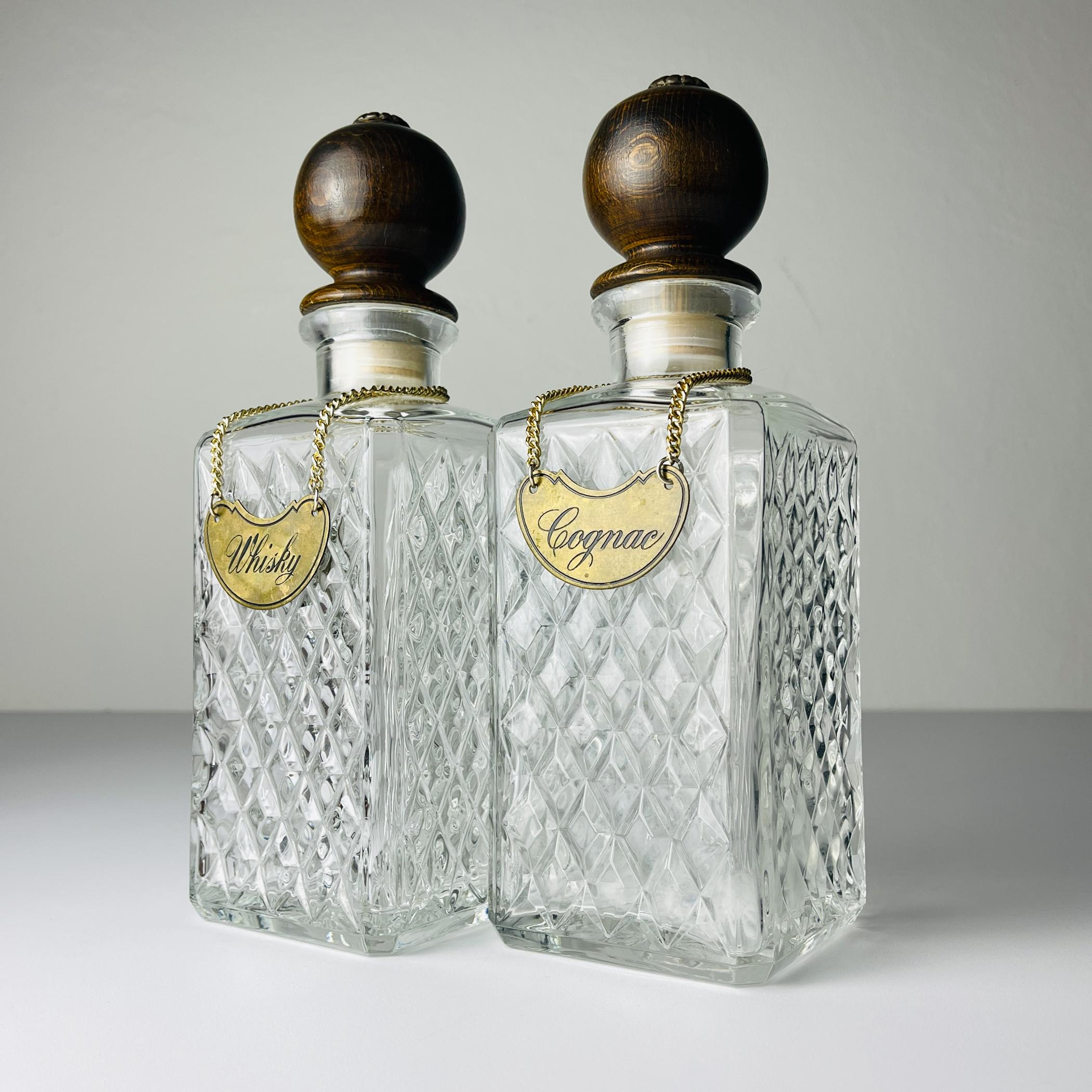 Leather Vintage Tantalus Decanter Cognac and Whisky, Italy, 1960s For Sale