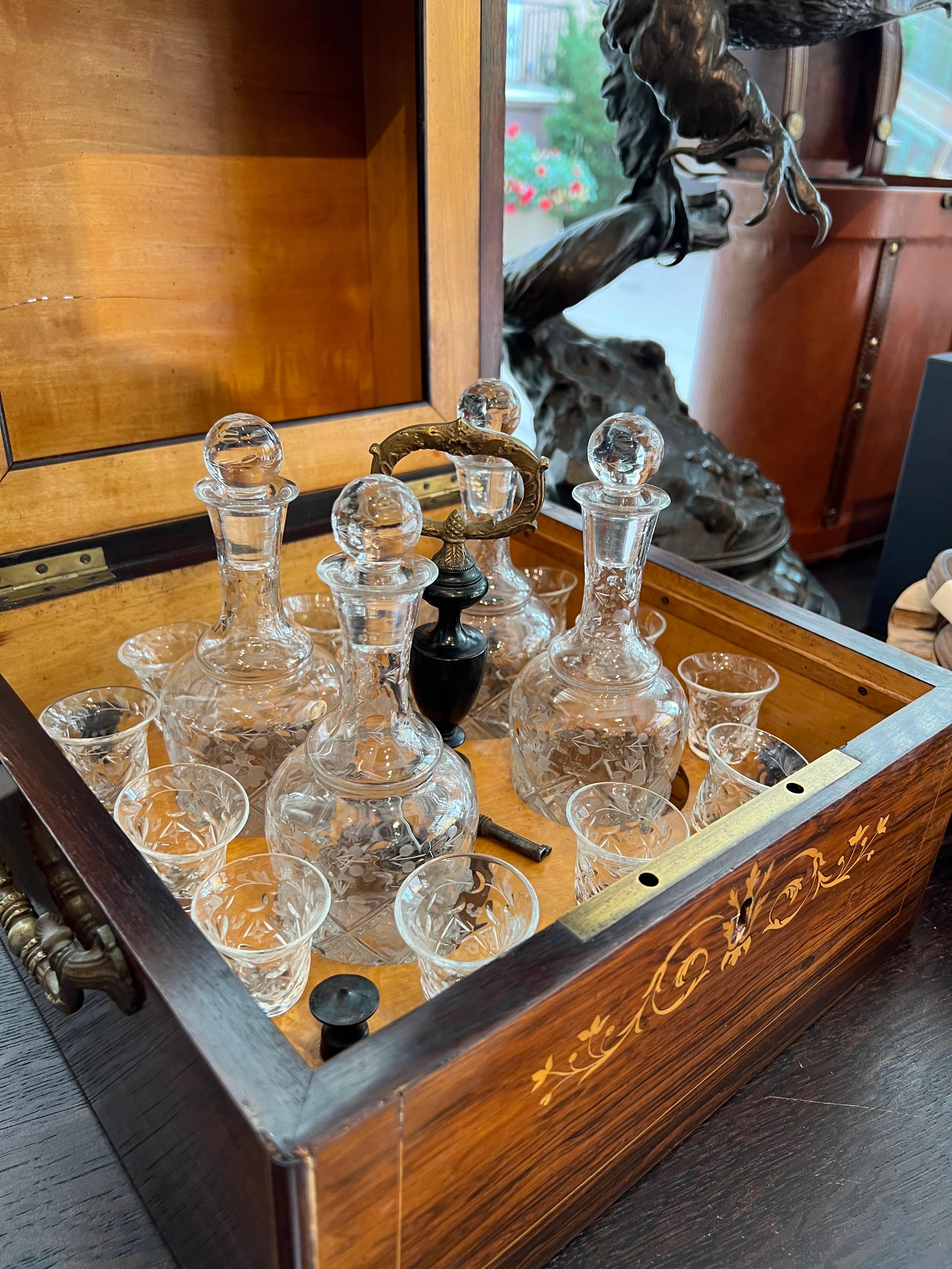Vintage Tantalus in Inlaid Rosewood Box, circa 1840-50 2