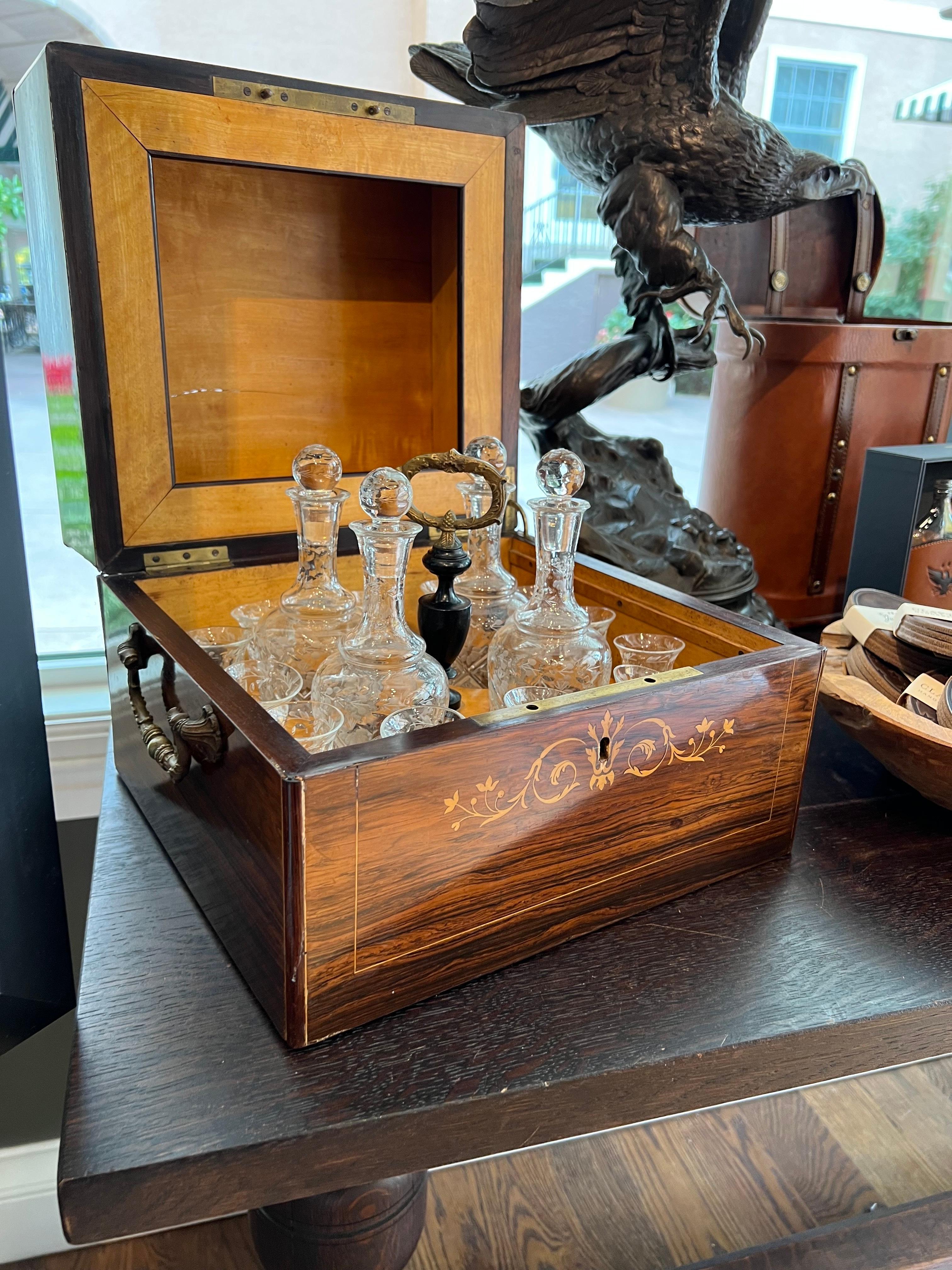 Vintage Tantalus in Inlaid Rosewood Box, circa 1840-50 3
