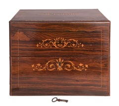 Vintage Tantalus in Inlaid Rosewood Box, circa 1840-50