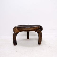 Vintage Tanzanian Wood Stool, Hand-Carved, Wabi Sabi Style, Circa 1960