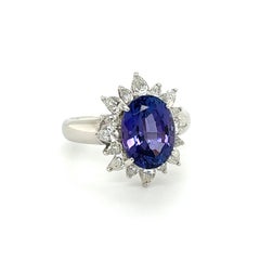 Vintage Tanzanite and Diamond Art Deco Revival Cocktail Platinum Ring