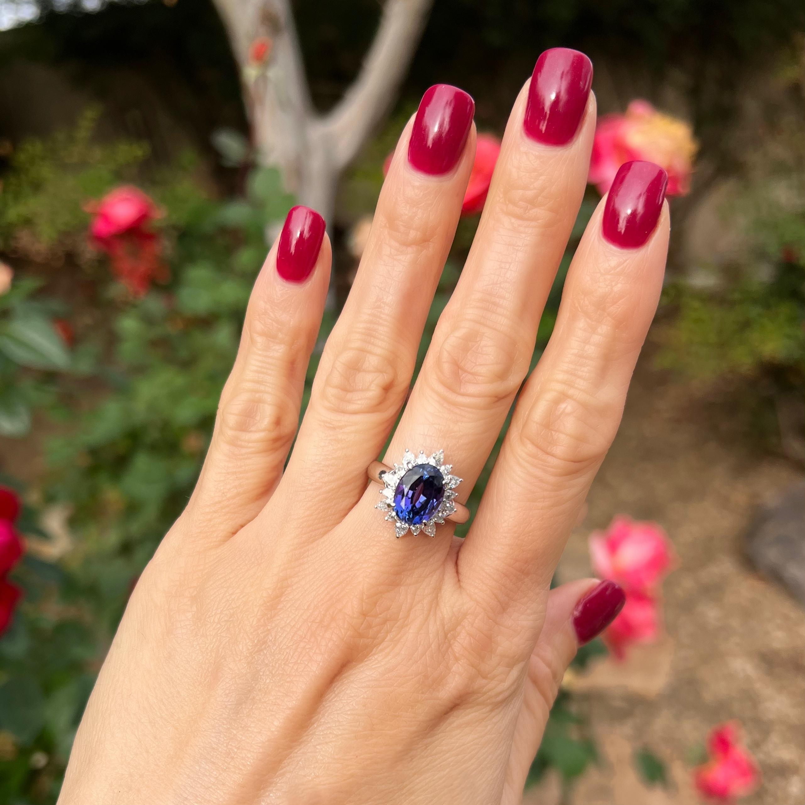 Mixed Cut Vintage Tanzanite and Diamond Art Deco Revival Cocktail Platinum Ring For Sale
