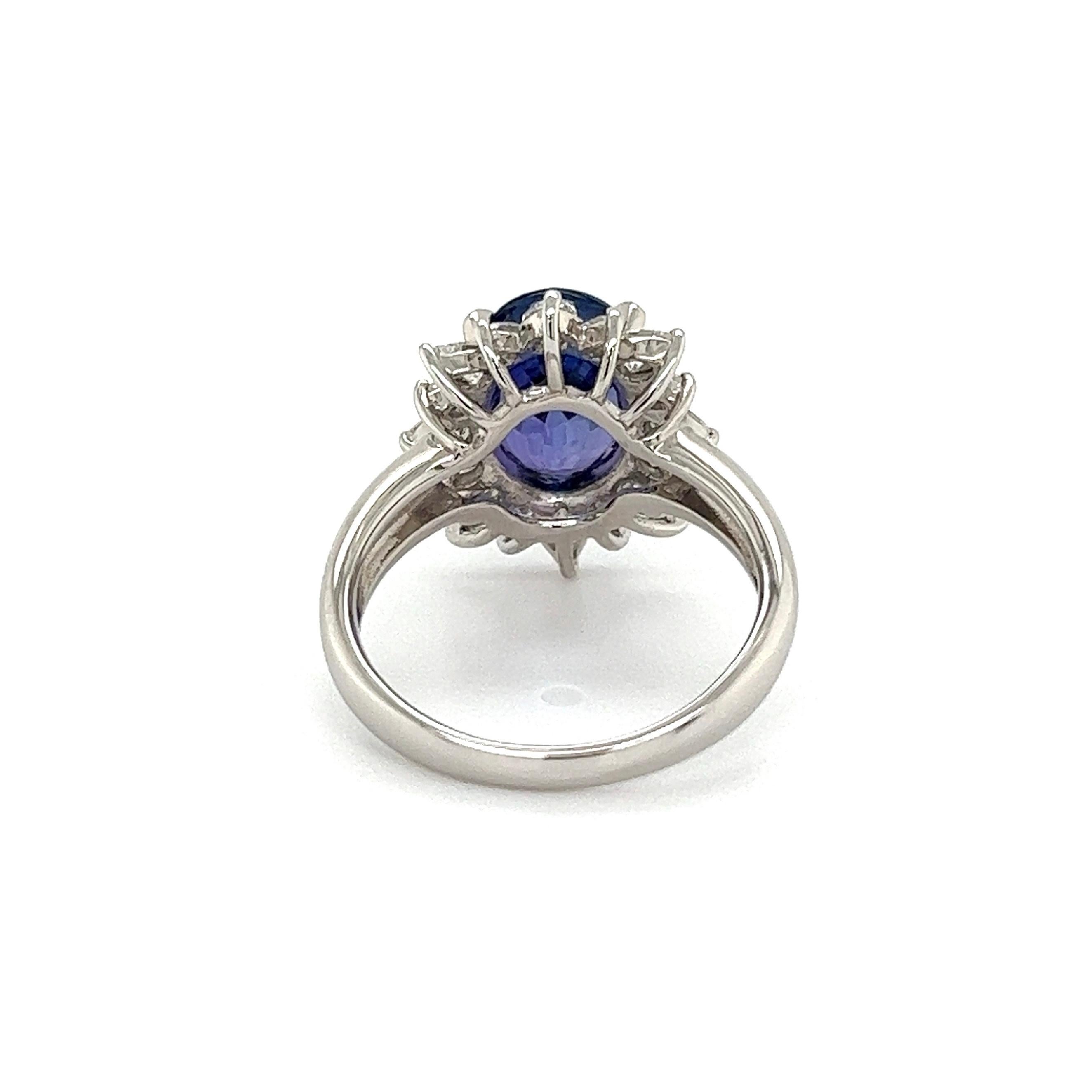 Women's Vintage Tanzanite and Diamond Art Deco Revival Cocktail Platinum Ring For Sale