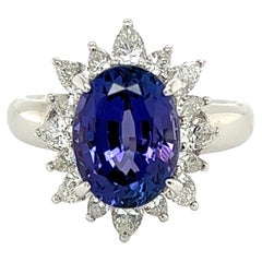 Vintage Tanzanite et Diamant Art Deco Revival Cocktail Platinum Ring