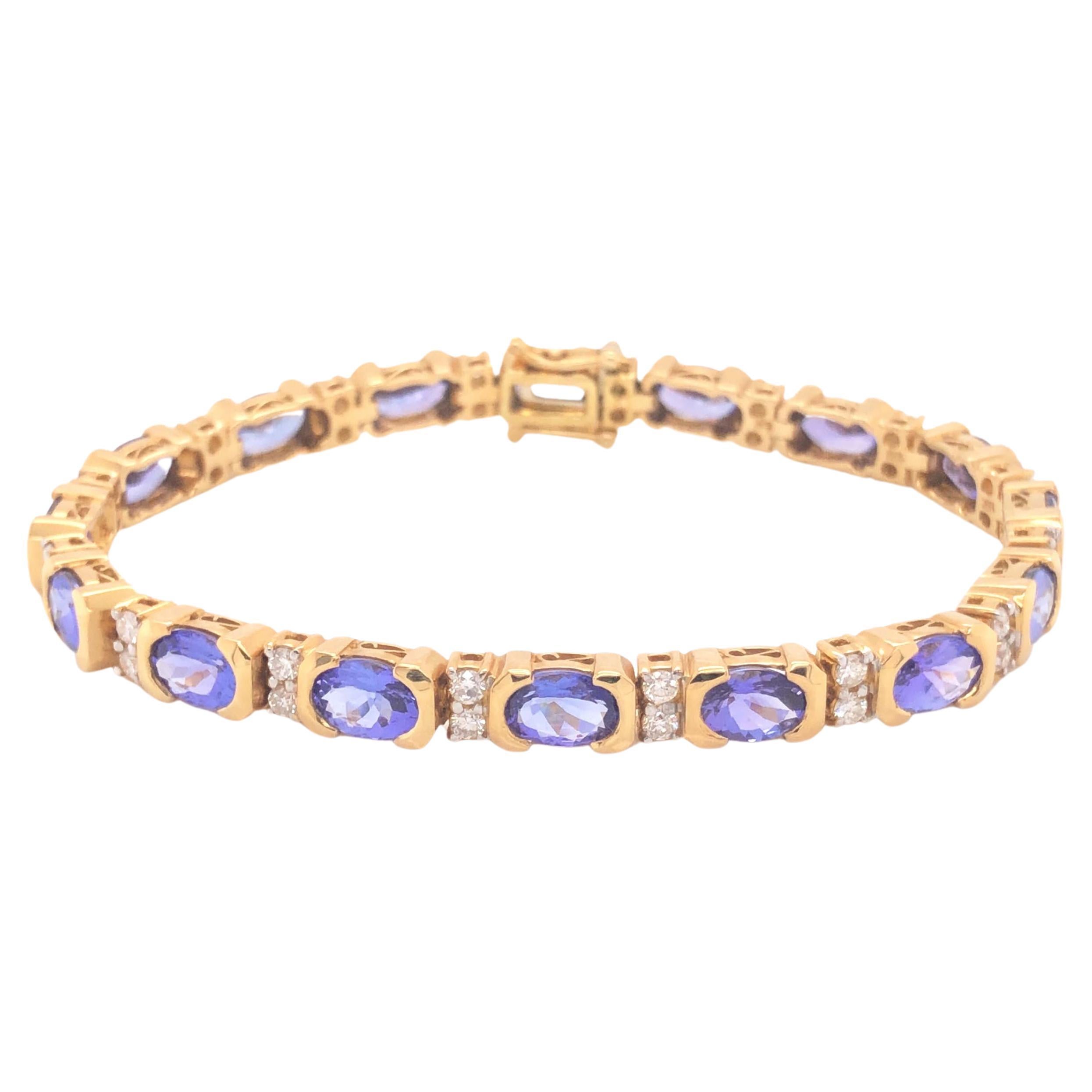 Vintage-Armband aus Tansanit und Diamanten aus 18 Karat Gelbgold