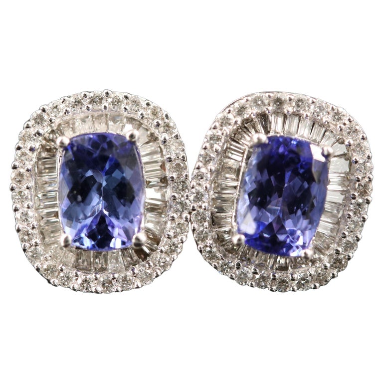 Heart Shaped Tanzanite and Diamond Halo Earrings