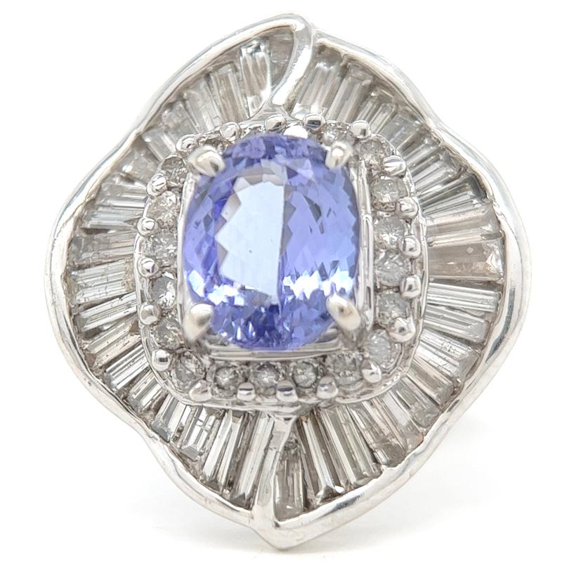 Women's or Men's Vintage Tanzanite Diamond 14 Karat White Gold Ballerina Cocktail Ring