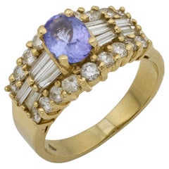 Anello vintage in oro giallo 14k con tanzanite e diamanti
