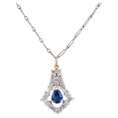 Vintage-Halskette mit Anhänger aus 18-karätigem Weißgold mit Tansanit und Diamanten
