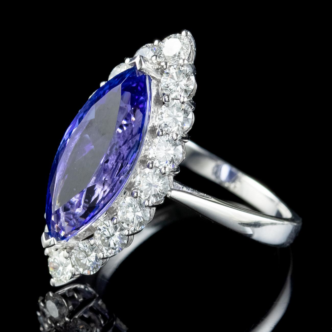 Marquise Cut Vintage Tanzanite Diamond Navette Ring 5.53ct Aaa Tanzanite 1.83ct Diamond For Sale