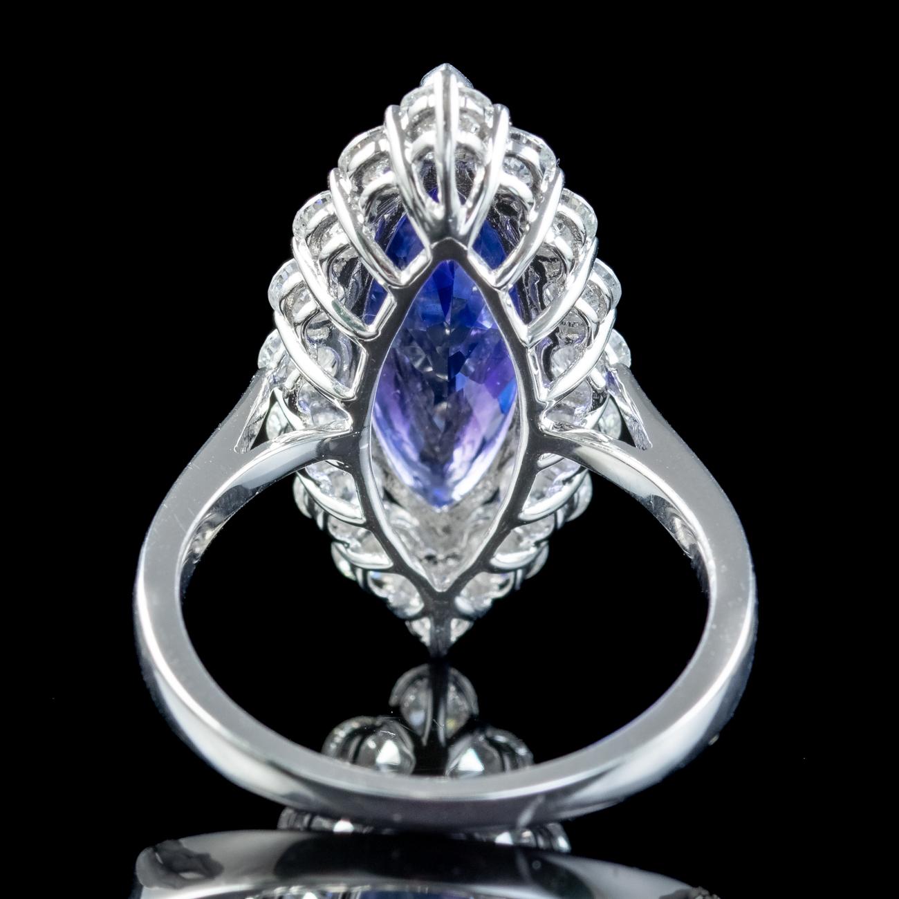 Vintage Tanzanite Diamond Navette Ring 5.53ct Aaa Tanzanite 1.83ct Diamond In Good Condition For Sale In Kendal, GB