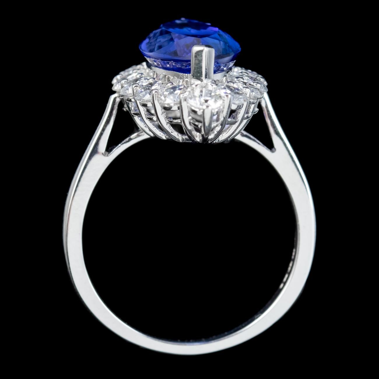 Women's or Men's Vintage Tanzanite Diamond Navette Ring 5.53ct Aaa Tanzanite 1.83ct Diamond For Sale