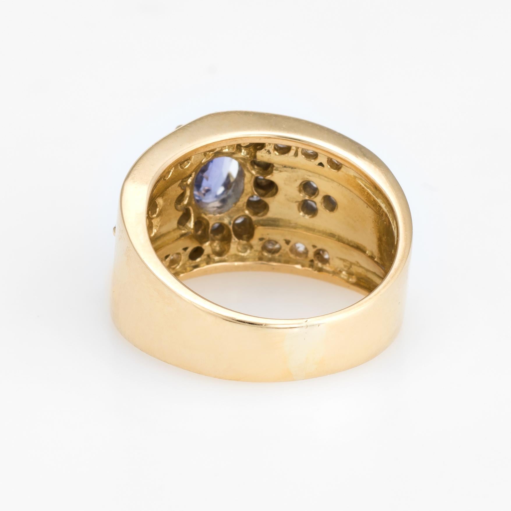 Women's Vintage Tanzanite Diamond Ring 18 Karat Yellow Gold Cigar Band Estate Jewelry
