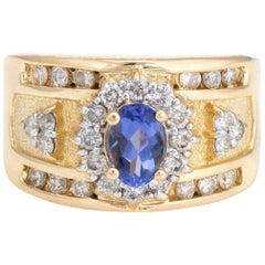 Retro Tanzanite Diamond Ring 18 Karat Yellow Gold Cigar Band Estate Jewelry