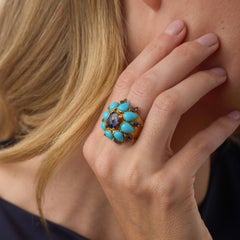 Vintage tanzanite turquoise 18k yellow gold cocktail ring