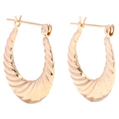 Vintage Tapered Ridged Small Hoop Earrings, 14K Gold, Small Gold Hoops