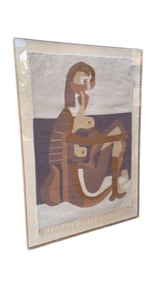 Vintage Tapestry After Pablo Picasso's Seated Bather in Acrylic Display Case